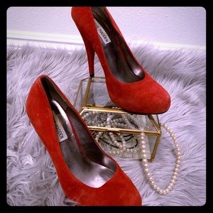 Red suede Steve Madden heels
